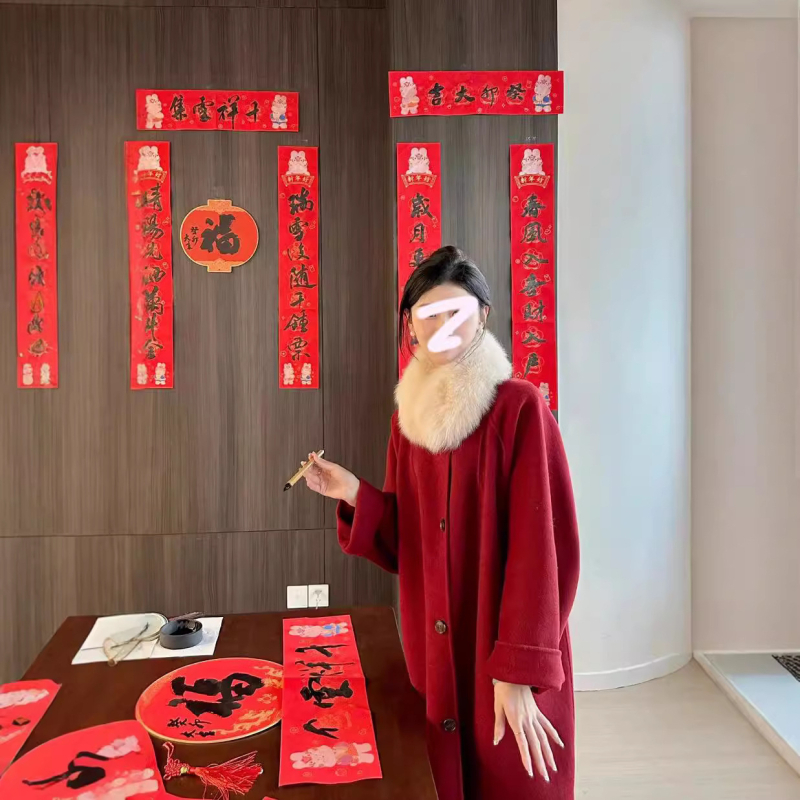 Palton de lână pentru femei cu guler din blană de vulpe – croială lejeră, lungime medie, nasturi pe un rând, stil coreean