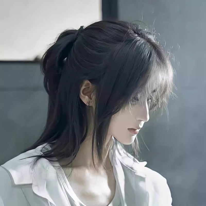 Perucă pentru bărbați cu stil coadă de lup (mullet), fibre rezistente la temperaturi înalte, mecanism de fabricație, model Dm432