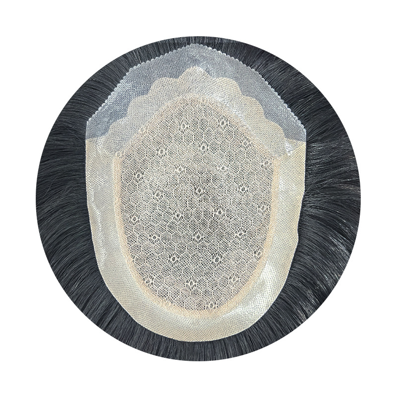 Perucă bărbătească cu păr real uman, țesută manual, ușoară, nu poate fi vopsită sau tratată chimic, acoperă firele albe și oferă volum