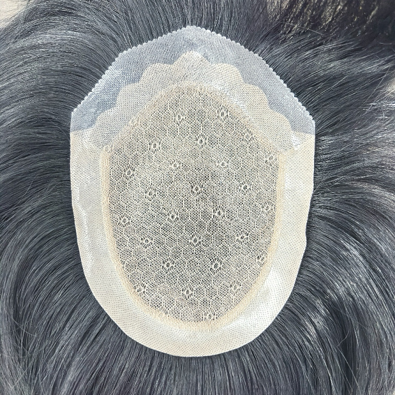 Perucă bărbătească cu păr real uman, țesută manual, ușoară, nu poate fi vopsită sau tratată chimic, acoperă firele albe și oferă volum