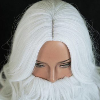 Karácsonyi cosplay paróka fehér szakállal, teljes fejre szóló készlet (2 darab)