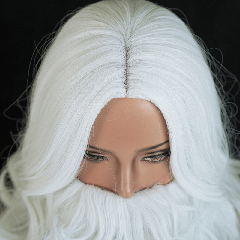 Karácsonyi cosplay paróka fehér szakállal, teljes fejre szóló készlet (2 darab)