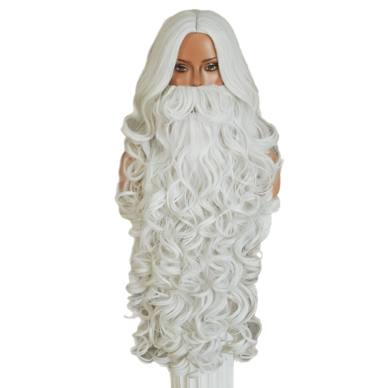 Karácsonyi cosplay paróka fehér szakállal, teljes fejre szóló készlet (2 darab)
