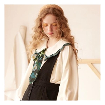 Bluza cu imprimeu floral, croială liberă, guler Peter Pan, mâneci lungi, material spandex