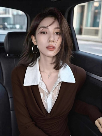 Tricou din poliester cu mâneci lungi, detaliu de îmbinare și guler polo, strat de bază elegant pentru mers la serviciu