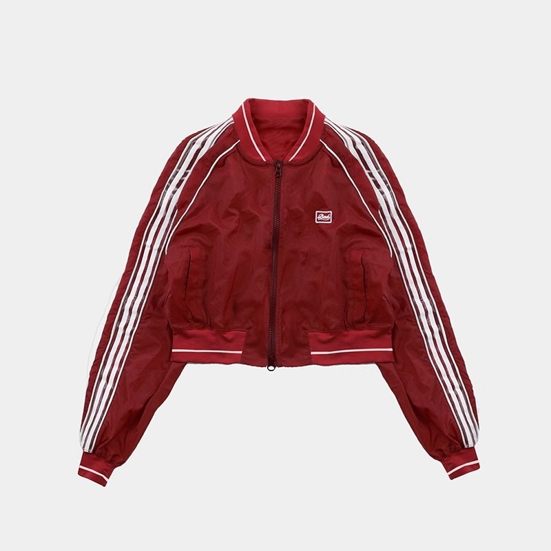 Dámska krátka bavlnená bunda s vyšívanými písmenami, dlhé rukávy, golier s reverom, zips, voľný strih