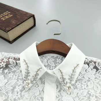 Guler detașabil, manual, cu mărgele de cristal, dantelă pe spate, stil retro pentru bluze cu decolteu în V