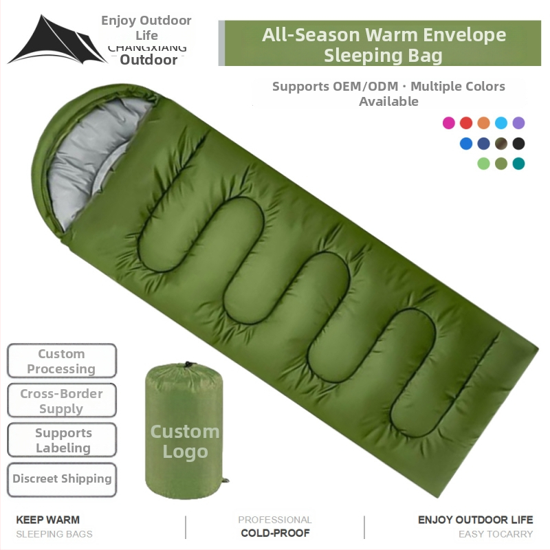 Sac de dormit tip envelope pentru camping în aer liber – umplutură din bumbac gol, căptușeală poliester, țesătură poliester, adult