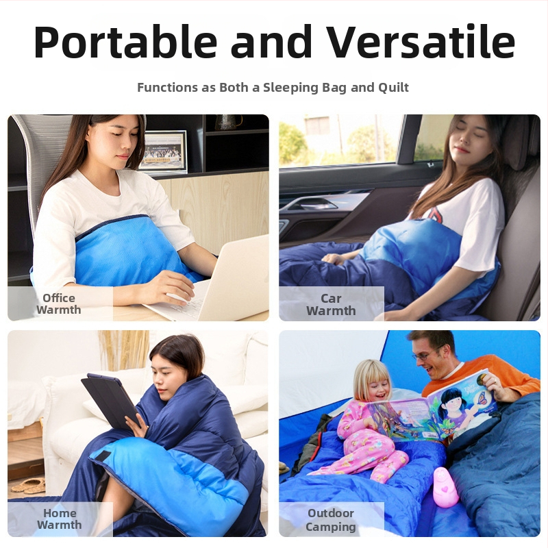 Sac de dormit tip envelope pentru camping în aer liber – umplutură din bumbac gol, căptușeală poliester, țesătură poliester, adult