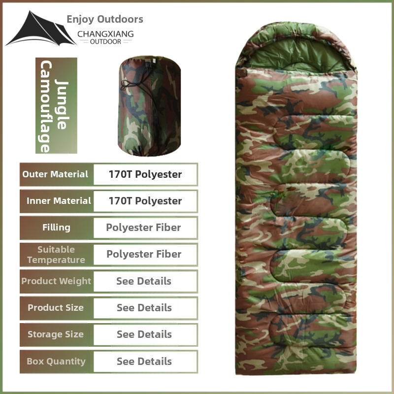 Sac de dormit tip envelope pentru camping în aer liber – umplutură din bumbac gol, căptușeală poliester, țesătură poliester, adult