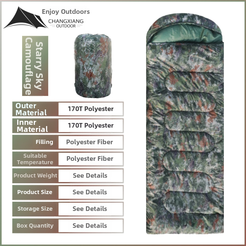 Sac de dormit tip envelope pentru camping în aer liber – umplutură din bumbac gol, căptușeală poliester, țesătură poliester, adult