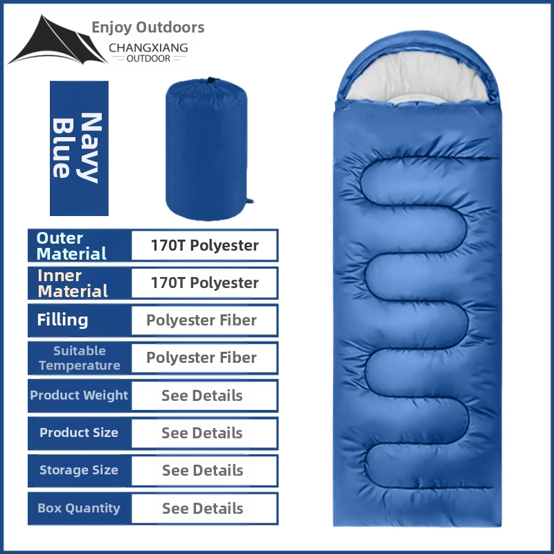 Sac de dormit tip envelope pentru camping în aer liber – umplutură din bumbac gol, căptușeală poliester, țesătură poliester, adult