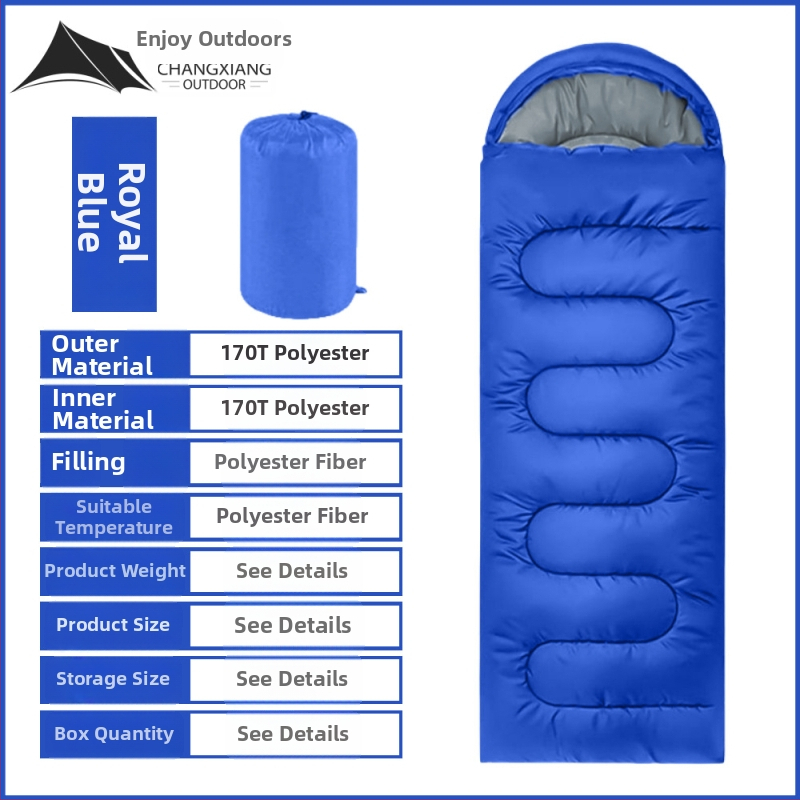 Sac de dormit tip envelope pentru camping în aer liber – umplutură din bumbac gol, căptușeală poliester, țesătură poliester, adult
