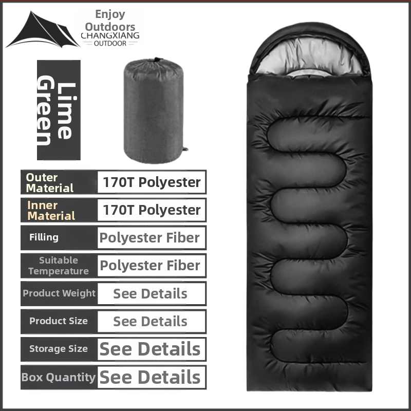 Sac de dormit tip envelope pentru camping în aer liber – umplutură din bumbac gol, căptușeală poliester, țesătură poliester, adult