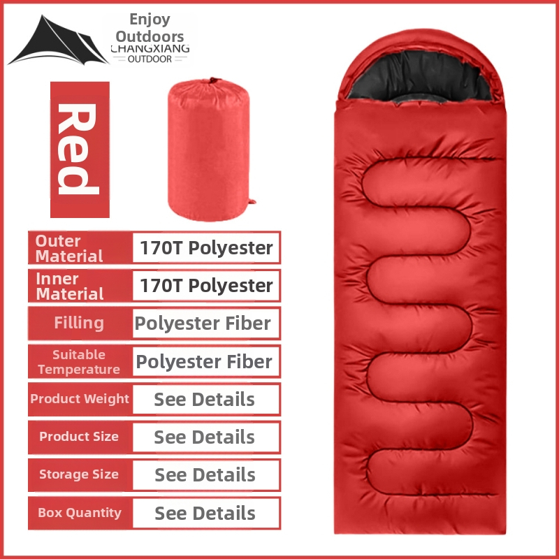 Sac de dormit tip envelope pentru camping în aer liber – umplutură din bumbac gol, căptușeală poliester, țesătură poliester, adult