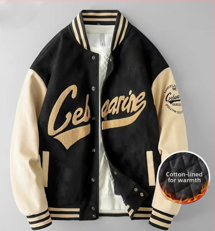 Őszi-téli velúr baseball kabát állógallérral, laza szabás, őz velúr anyag, hímzett részletek