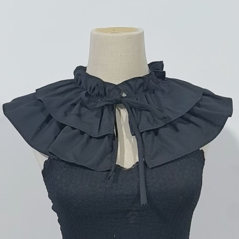 Lekapható, többszintű fodros gallér csipkével, poliészter-pamut anyag, koreai aranyos stílus, egyszínű mintázat