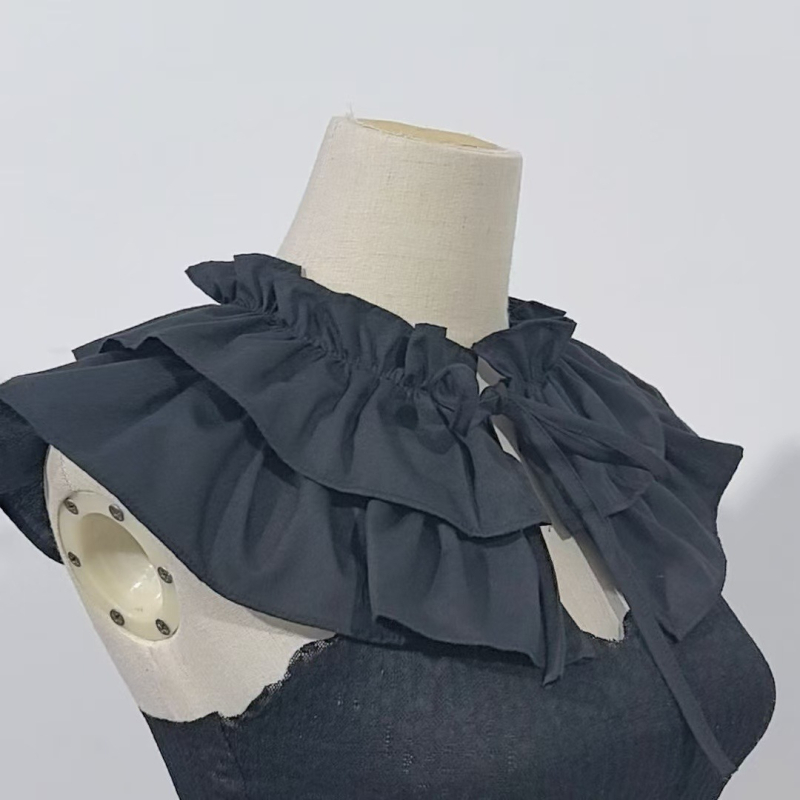 Lekapható, többszintű fodros gallér csipkével, poliészter-pamut anyag, koreai aranyos stílus, egyszínű mintázat