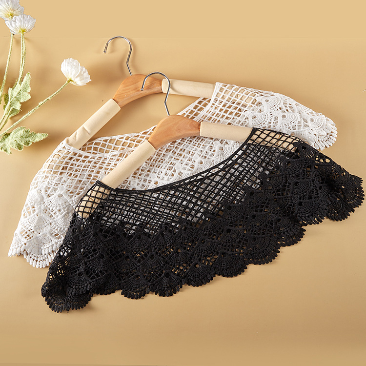 Ženski lažni ovratnik-šal od čipke, warp-knit poliester, jednostavan uzorak, satenski završetak, dekorativni dodatak