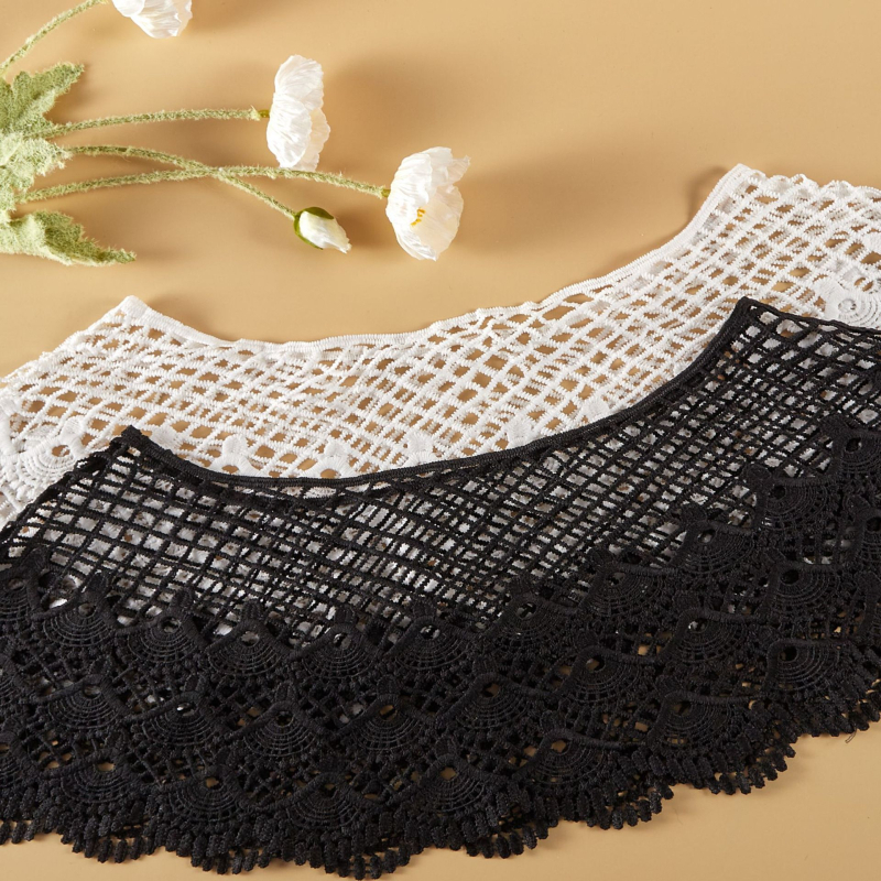 Ženski lažni ovratnik-šal od čipke, warp-knit poliester, jednostavan uzorak, satenski završetak, dekorativni dodatak