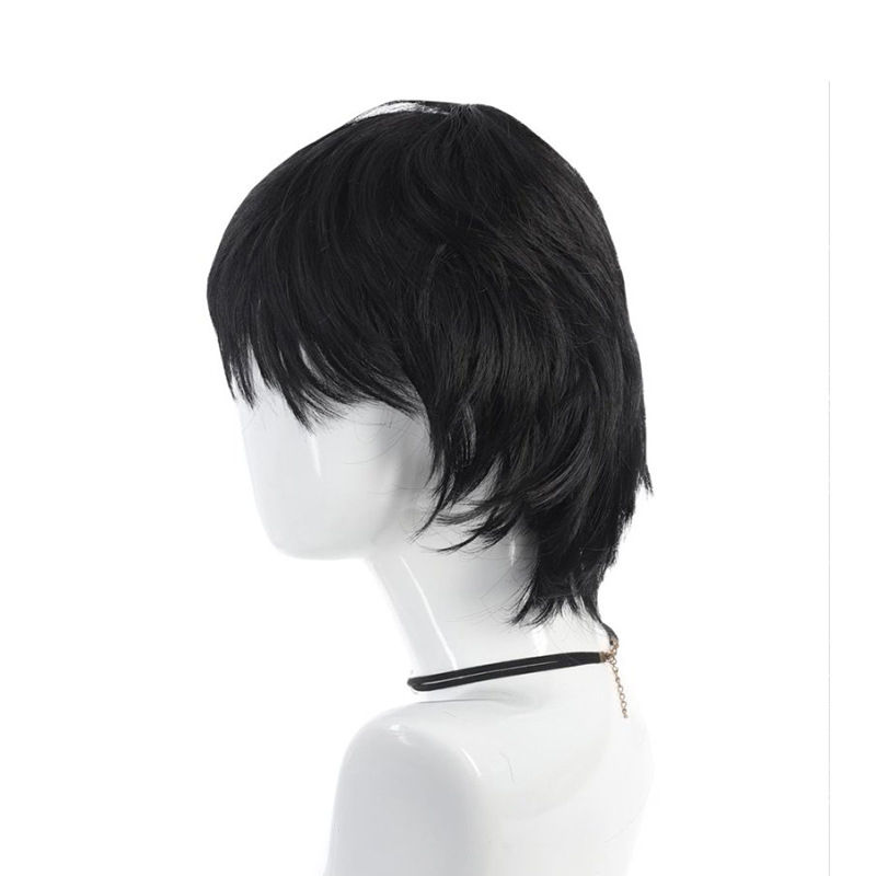 Férfi mullet paróka, rövid haj, japán egyetemi stílus, természetes megjelenés, teljes fejfedő, mechanikus feldolgozás, magas hőmérsékletű szálak