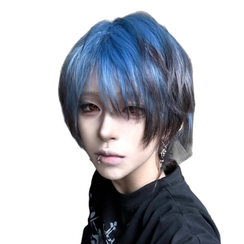 Πλήρης περούκα κεφαλής, κοντή ευθεία τρίχα με φράντζ, σιλουέτα ουράς λύκου, αισθητική δύο διαστάσεων υποκουλτούρας, ίνα μαλλιών υψηλής θερμοκρασίας