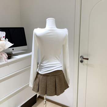 Ženski vuneni pleteni T‑shirt s dugim rukavima, čipkasti patchwork i swing ovratnik, pamukova mješavina