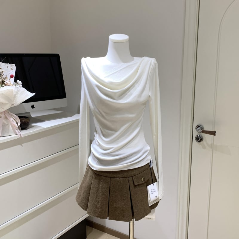 Ženski vuneni pleteni T‑shirt s dugim rukavima, čipkasti patchwork i swing ovratnik, pamukova mješavina