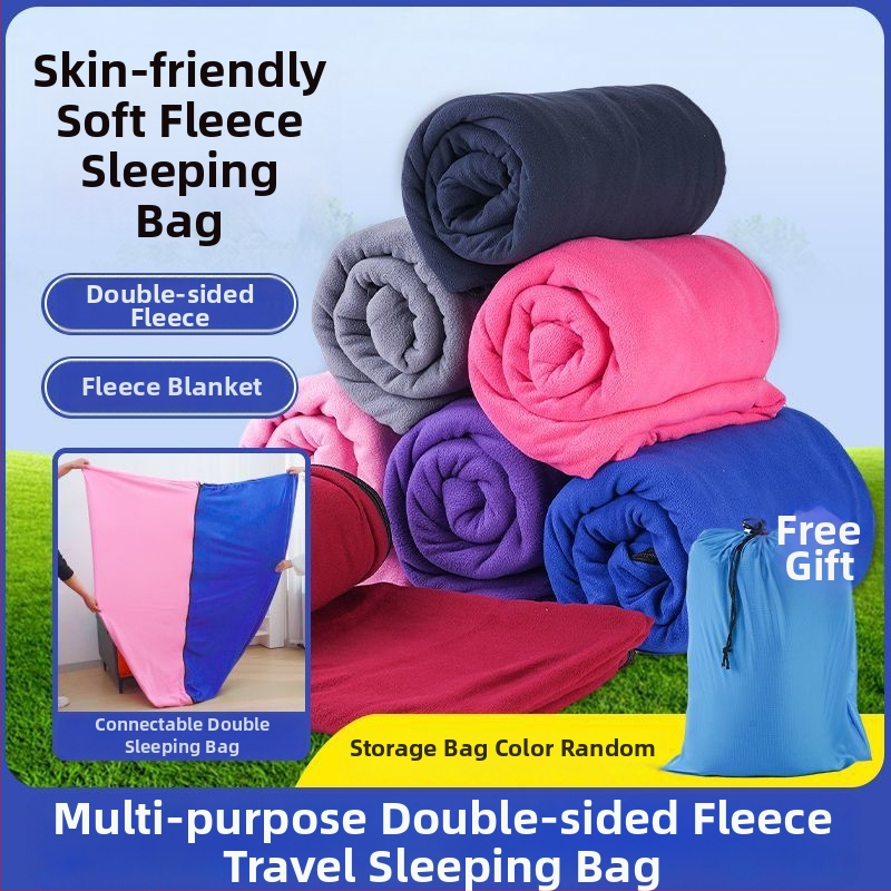 Flísový vnútorný spací vak, obálkového štýlu, pre dospelých, dvojstranný a hrubý, odolný voči špine, na táborenie a cestovanie, materiál: polyester
