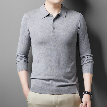 Férfi galléros kötött pulóver, hosszú ujjú, karcsú szabás, egyszínű, gyapjú 36–40%