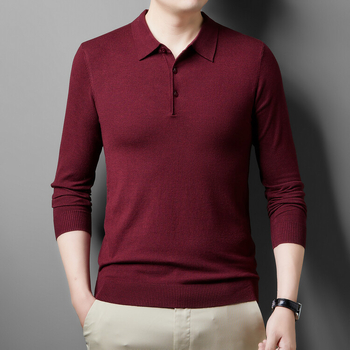 Férfi galléros kötött pulóver, hosszú ujjú, karcsú szabás, egyszínű, gyapjú 36–40%