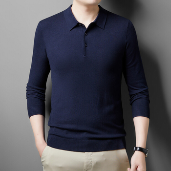 Férfi galléros kötött pulóver, hosszú ujjú, karcsú szabás, egyszínű, gyapjú 36–40%