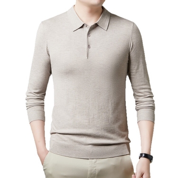 Férfi galléros kötött pulóver, hosszú ujjú, karcsú szabás, egyszínű, gyapjú 36–40%