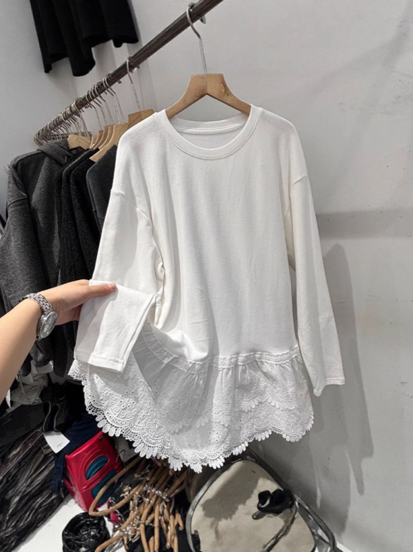 Majica od pamuka s dugim rukavima, slobodan kroj, mercerizirani pamuk, 95%+ pamuk, okrugli ovratnik, normalna duljina (50-65 cm)