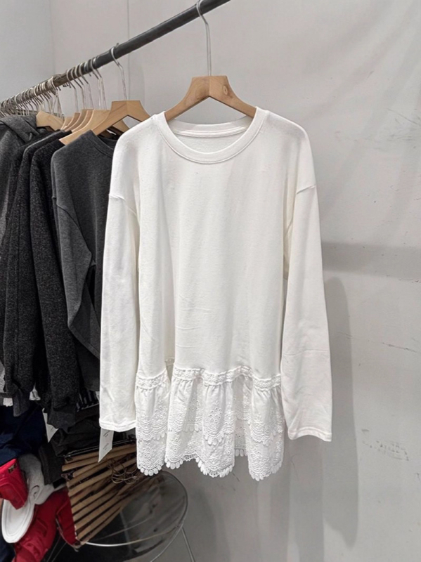 Majica od pamuka s dugim rukavima, slobodan kroj, mercerizirani pamuk, 95%+ pamuk, okrugli ovratnik, normalna duljina (50-65 cm)