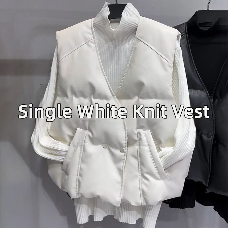 Vesta din piele sintetică, guler în V, fără mâneci, croială în formă de A, fibră poliester