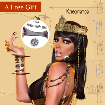 Anxin Cleopatra cosplay perika AX23002 - prirodni stil, duga ravna kosa s šiškama, sintetička vlakna, trodijelna mreža