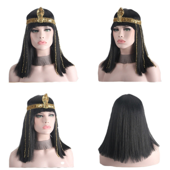 Anxin Cleopatra cosplay perika AX23002 - prirodni stil, duga ravna kosa s šiškama, sintetička vlakna, trodijelna mreža