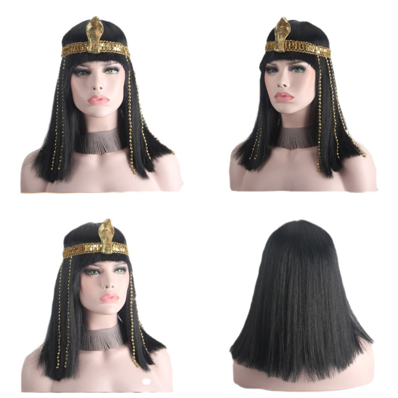 Anxin Cleopatra cosplay perika AX23002 - prirodni stil, duga ravna kosa s šiškama, sintetička vlakna, trodijelna mreža