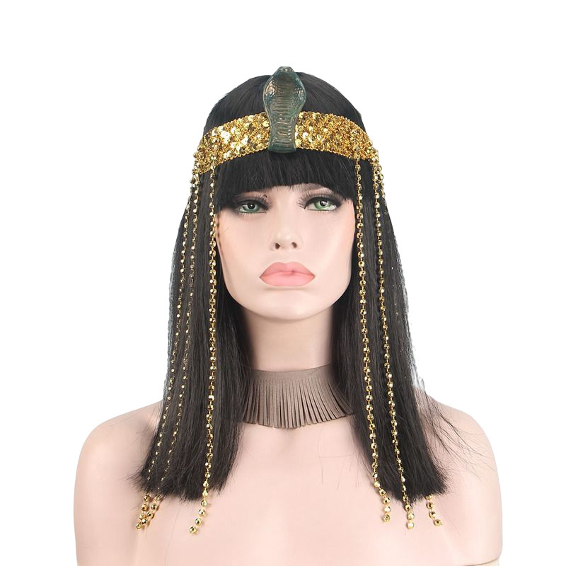 Anxin Cleopatra cosplay perika AX23002 - prirodni stil, duga ravna kosa s šiškama, sintetička vlakna, trodijelna mreža