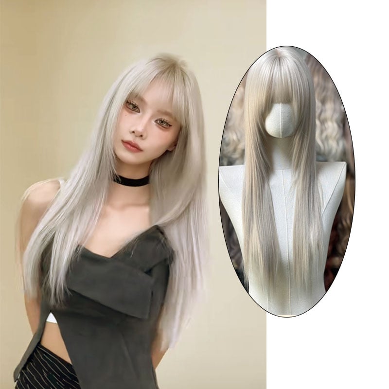 Perika za žene - korejskog stila duga ravna perika s bangs, model Mg-2188 Cream Mousse, marka Mayson Wig, vlakna otporna na toplinu