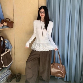 Majica s patchwork stilom, dugi rukavi, poliester tkanina, okrugli izrez
