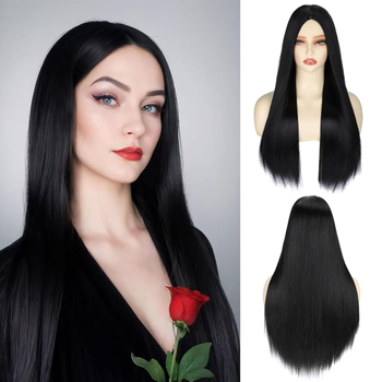 Addams Family cosplay paróka, középen elválasztott, egyenes haj, koreai stílus, hőálló szál, alkalmas festésre.