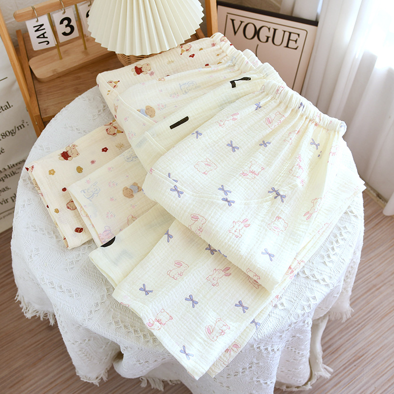 Posztpartum pamut pizsama nadrág - dupla réteg krepp pamut, laza szabás, 95% pamut, nadrág, 2025 kiadás