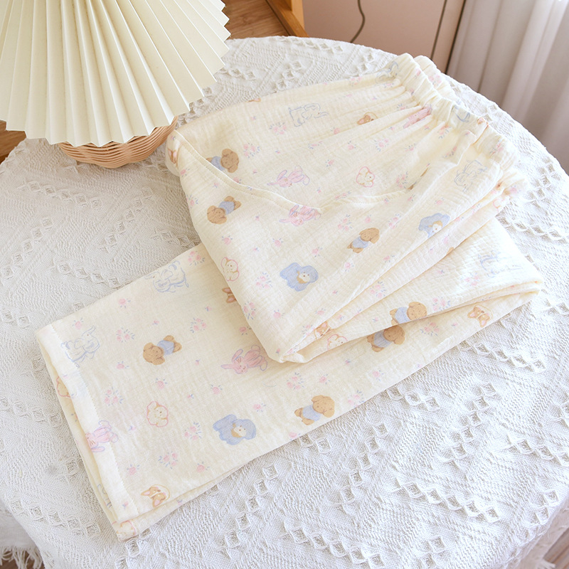 Posztpartum pamut pizsama nadrág - dupla réteg krepp pamut, laza szabás, 95% pamut, nadrág, 2025 kiadás