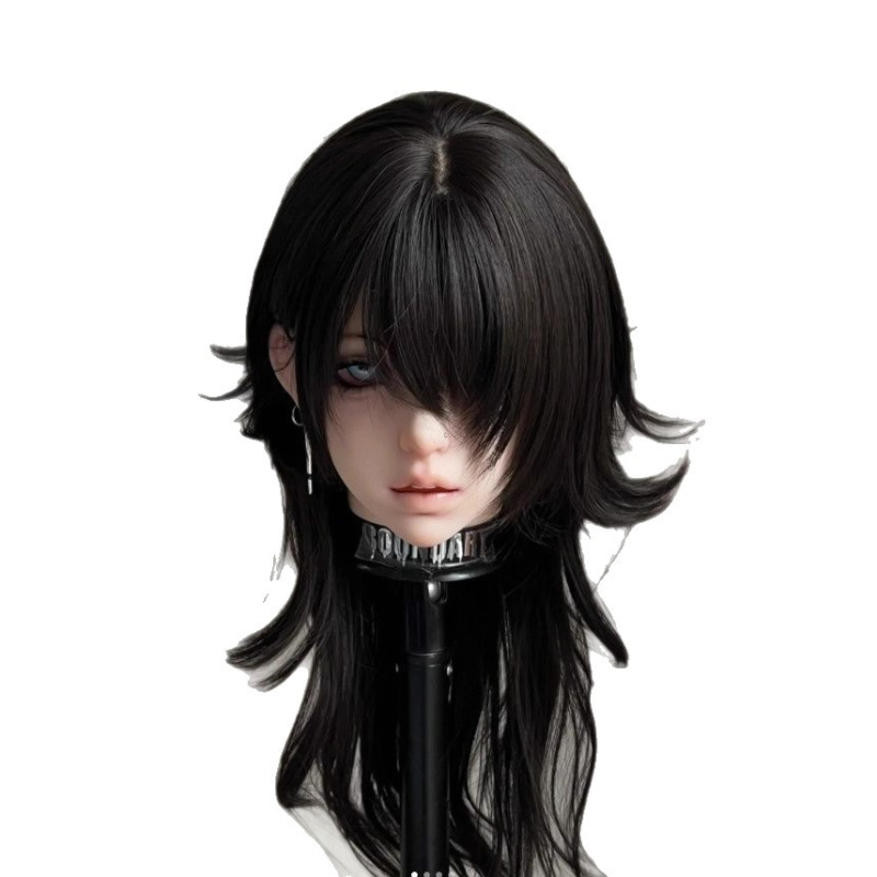 Cosplay wig: duga ravna kosa s bangs, pahuljasto slojevita puna perika, 2D cosplay simulacija, vlakno otporno na visoke temperature