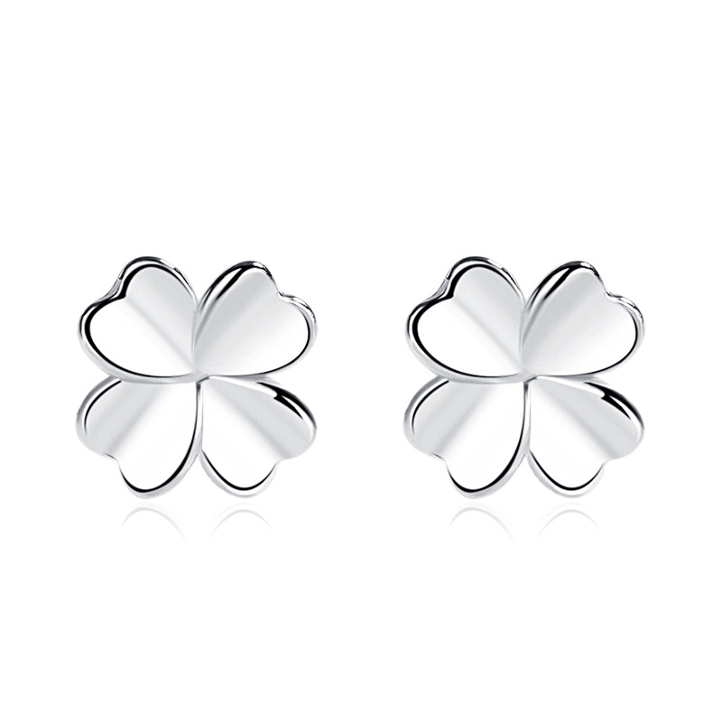 Naušnice s četverolisnom djetelinom, ručno izrađeno srebro, 99% čisto srebro, hipoalergijski, motiv lista, inspirirano Japanom i Korejom