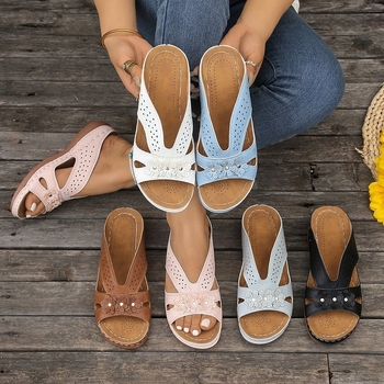 Ženske sandale s klinom, gornji dio PU, unutarnji PU, prst u obliku ribe, visina potpetice 3–5 cm