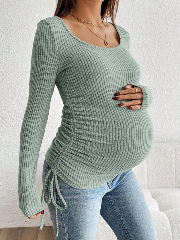 Πλεκτό τοπ για εγκύους, σε εφαρμοστή γραμμή, μακρύς-μάκρυ, στρογγυλή λαιμόκοψη, μεσαίο-μακρύ μήκος 65-80 εκ, μείγμα πολυεστέρα-ελαστάν