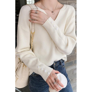 Τοπ θηλάσματος - πλεκτό ύφασμα, V-λαιμός, μακριά μανίκια, στενή γραμμή (θηλασμός; Πλεκτό ύφασμα; V-λαιμός; Μακριά μανίκια; Στενή γραμμή)